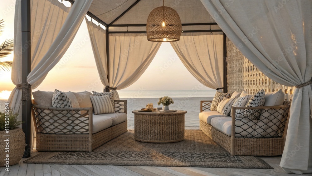 Poster light filters through the fabric illuminating the space with a warm glow. the cabanas design showcas