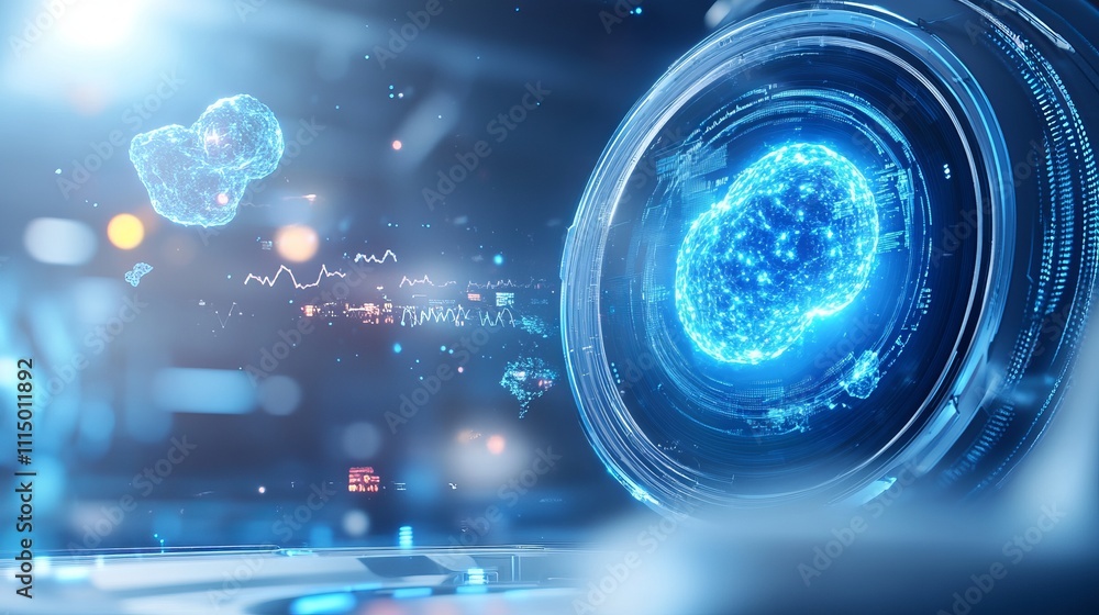 Poster futuristic science concept with abstract cells and digital interface