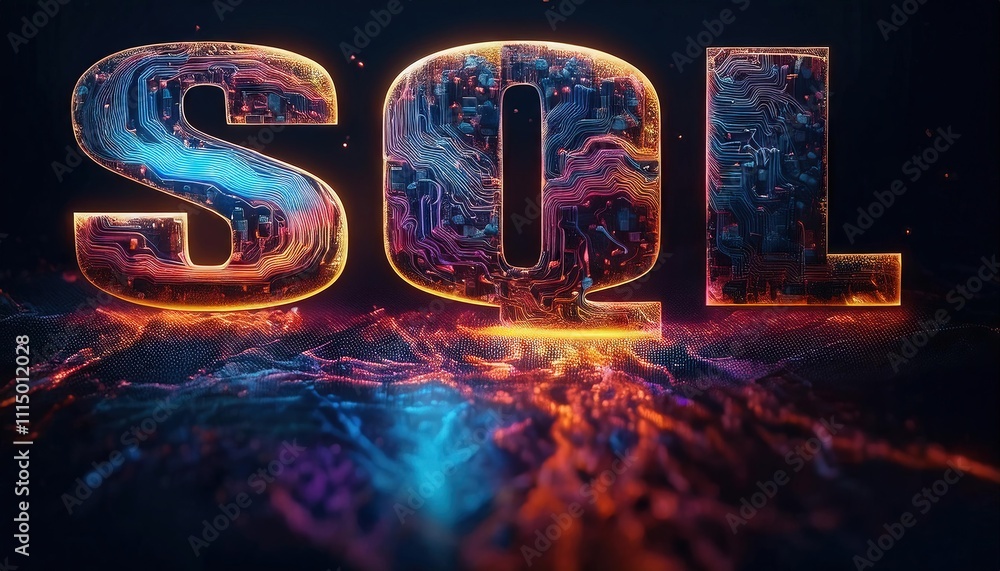 Poster dynamic and colorful sql technology concept design