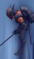 Naklejka premium Futuristic Robot Warrior Holding a Long Staff