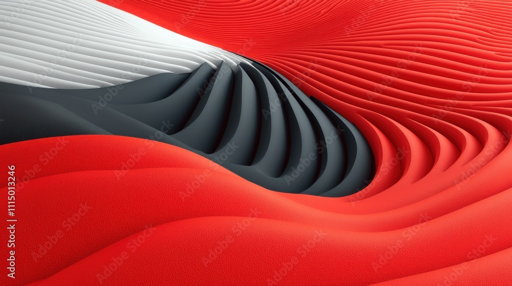 Poster abstract red black white 3d wave pattern background texture