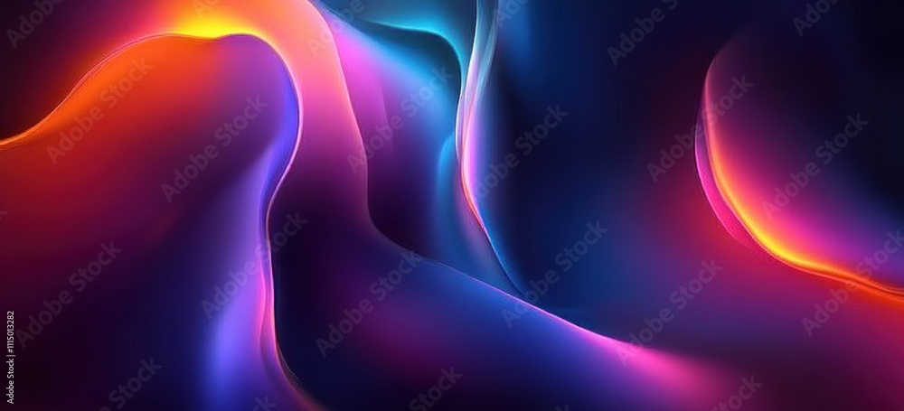 Poster dynamic colorful fluid shapes with neon light on dark background