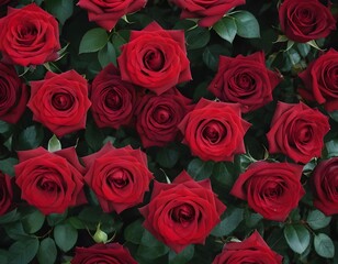 Obraz premium Natural fresh red roses flowers pattern. top view, red rose flower. rosas rojas frescas naturales patron de flores. fondo de flores