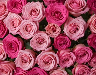 Naklejka premium Natural fresh pink roses flowers pattern. top view, pink rose flower. rosas rosas frescas naturales patron de flores. fondo de flores 