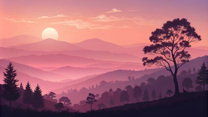 Obraz premium Gradient Sunset Sky, sunset in the mountains, sunrise in the mountains