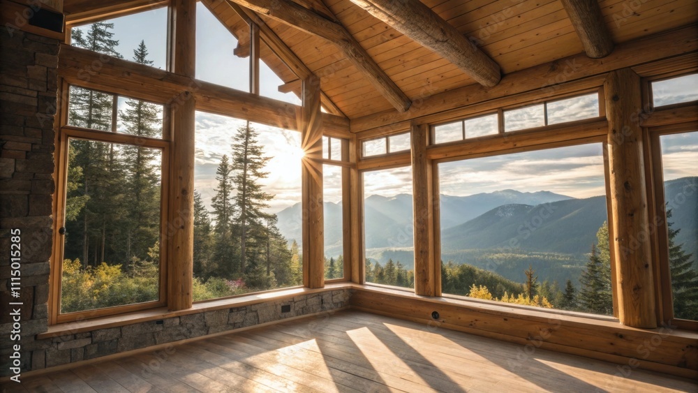 Poster large windows frame picturesque views allowing sunlight to stream in and illuminate the rich texture