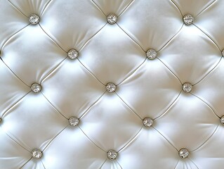Fototapeta premium Close-Up of Luxurious White Tufted Leather Upholstery with Diamond-Shaped Button Pattern, Highlighting Soft Texture and Elegant Design for Interior Inspiration