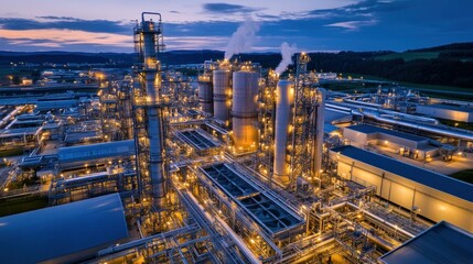 Obraz premium multiple filtration pools and pipelines at industrial waste water treatment plant