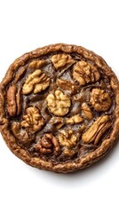 Obraz premium Food, Nut Pie, on White Background, Photo Realistic, Wallpaper, Cover and Screen for Smartphone, PC, Laptop, 9:16 and 16:9 Format
