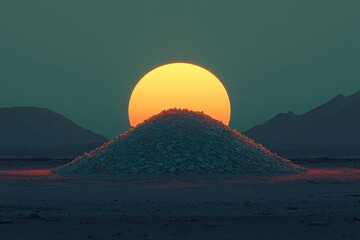 Obraz premium Sunset over Rock Pile Desert Landscape Vivid Colors Dramatic Sky Stones Mountains Nature Photography