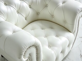 Obraz premium Close-Up of Luxurious White Tufted Leather Upholstery with Diamond-Shaped Button Pattern, Highlighting Soft Texture and Elegant Design for Interior Inspiration