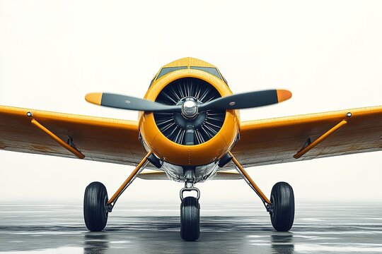 An example of a Yellow vintage monoplane on a white background. Generative Ai