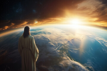 Jesus Christ Watching Over Earth.