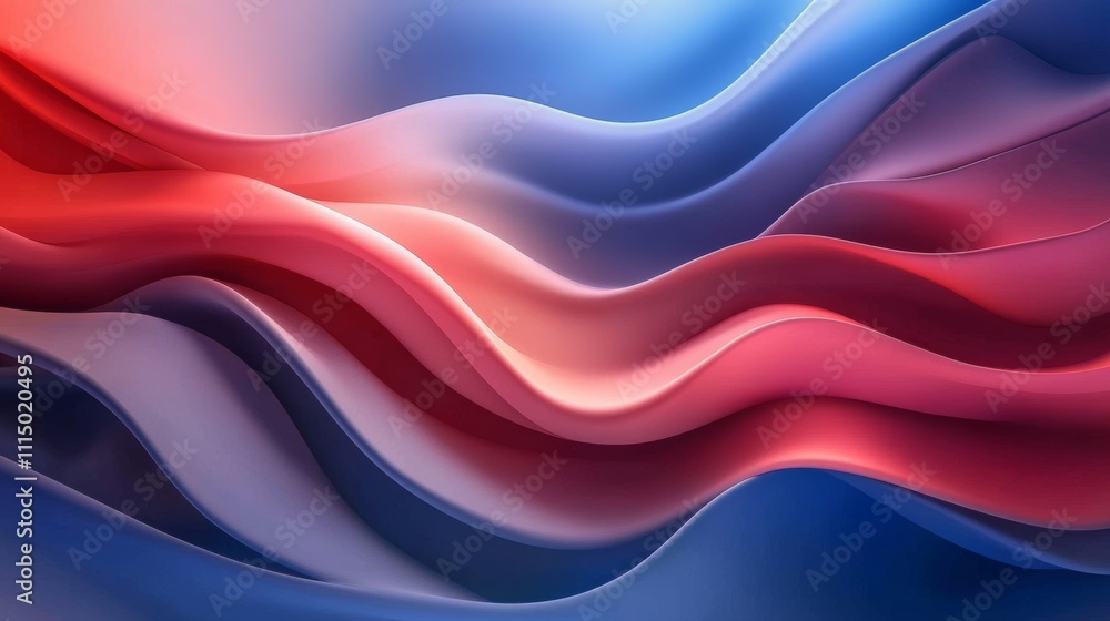 Poster abstract red and blue wavy background with smooth gradient, vibrant color concept