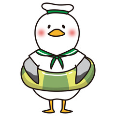 浮き輪をしているカモメの水兵さん緑