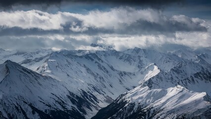 Fototapeta premium Intense Aerial Perspective of The Alps, France/Switzerland Aerial view of The Alps under heavy clouds