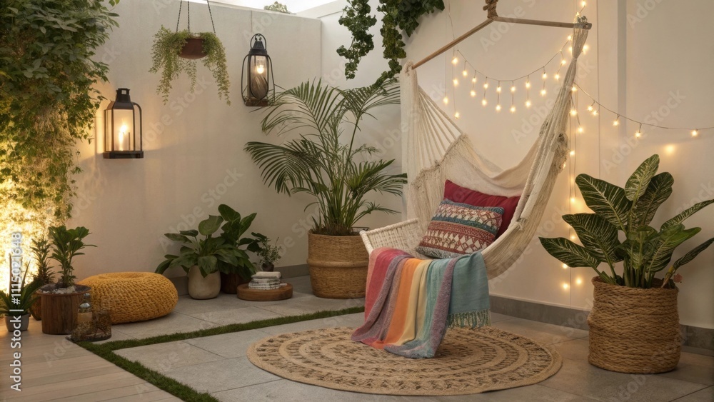 Aufkleber illuminated by soft lighting the space boasts an array of colorful fabric accents that provide warmt