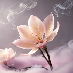 Obraz premium cherry blossom flower in fairy fog background, created by generative AI