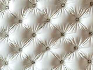 Close-Up of Luxurious White Tufted Leather Upholstery with Diamond-Shaped Button Pattern, Highlighting Soft Texture and Elegant Design for Interior Inspiration