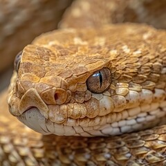 Obraz premium Close-up of a textured, golden-colored snake showcasing its scales and eye detail.