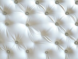 Fototapeta premium Close-Up of Luxurious White Tufted Leather Upholstery with Diamond-Shaped Button Pattern, Highlighting Soft Texture and Elegant Design for Interior Inspiration