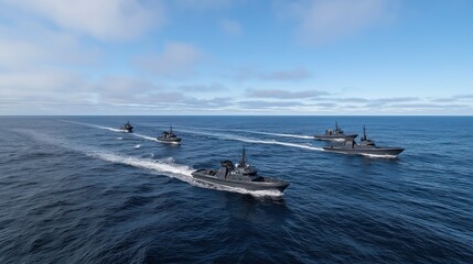 Obraz premium Modern Naval Patrol Boats Navigating Oceanic Waters with Advanced Surveillance Technology