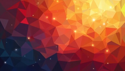Fototapeta premium A bold, abstract design featuring vibrant, angular polygonal shapes in hues of red, yellow, and blue. The shapes should overlap and create an interesting composition of facets, with some parts of the 