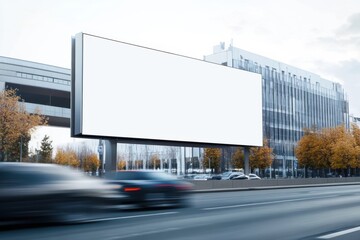 Obraz premium Blank Billboard Mockup: A blank billboard mockup on a busy city street, showcasing the potential for eye-catching advertising campaigns.