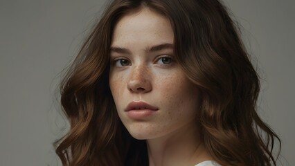 Fototapeta premium Aesthetics Women: Embracing Natural Beauty and Timeless Elegance Through Freckles, Minimalism, and Serenity