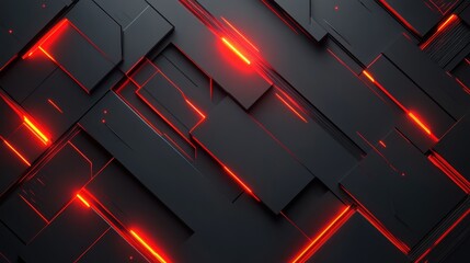 Abstract Red Neon Lines On Dark Geometric Shapes