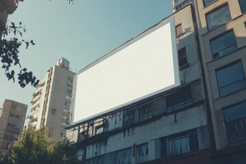Obraz premium Blank Billboard in Urban Landscape: A large blank billboard stands tall against a backdrop of urban cityscape, offering a canvas for your message.