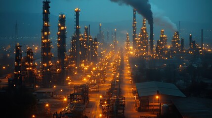 Fototapeta premium Emissions rise from industrial works, showcasing the environmental impact of manufacturing on the atmosphere