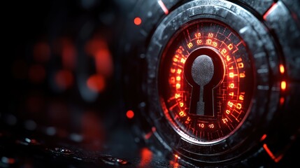 Obraz premium A close-up of a futuristic lock mechanism with glowing red accents.