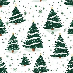 Obraz premium Seamless pattern of Christmas trees with snowflakes