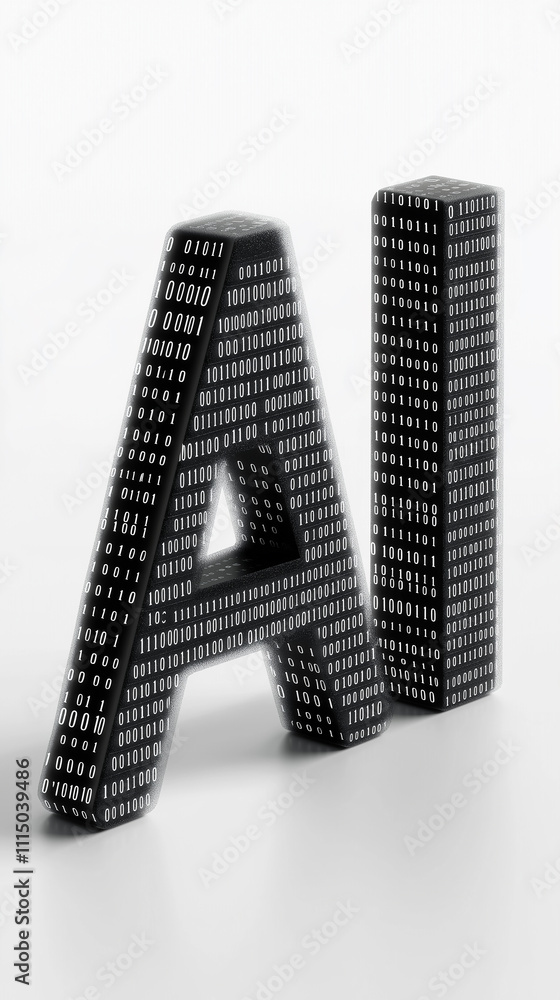 Aufkleber Artificial intelligence ai lettering with binary code forming a futuristic concept