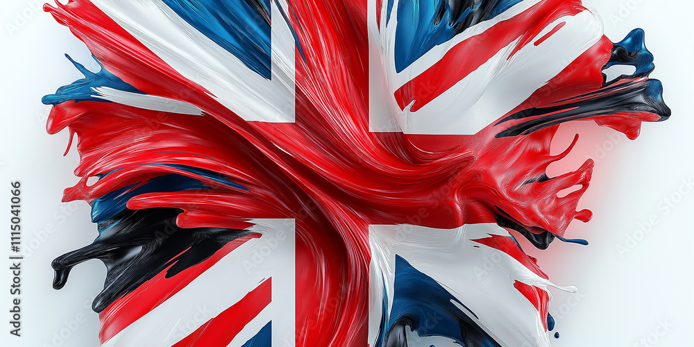 Poster united kingdom flag twisting and making splashes of color