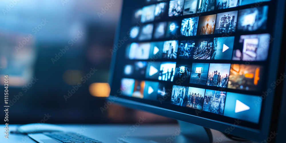 Poster Video editing software showing multiple videos on computer screen