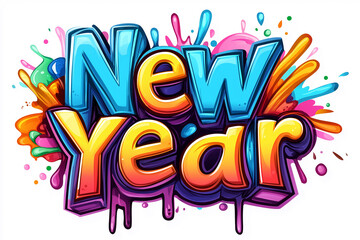 Obraz premium Colorful graffiti new year lettering exploding with joy and festivity