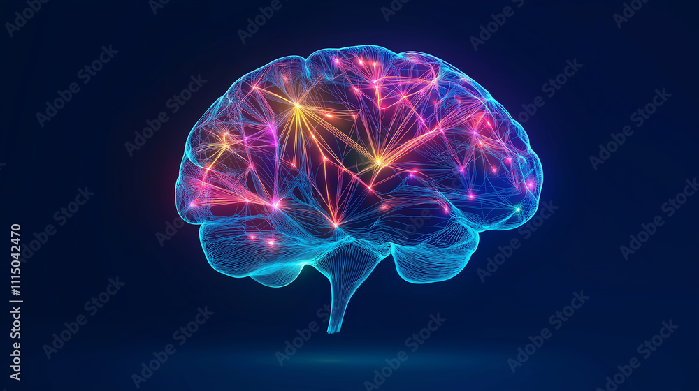 Poster Artificial intelligence brain glowing with connections and data flowing