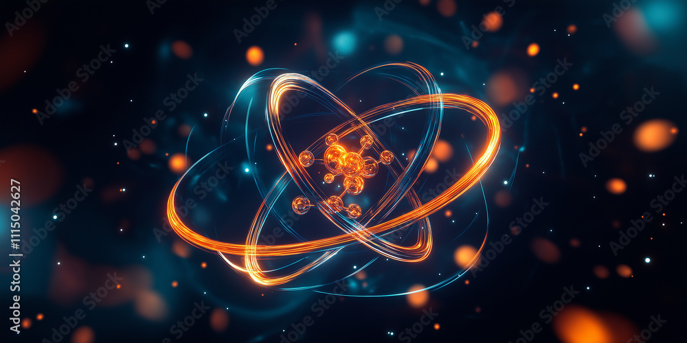 Leinwandbilder atom orbiting electrons glowing energy structure rotating physics science model