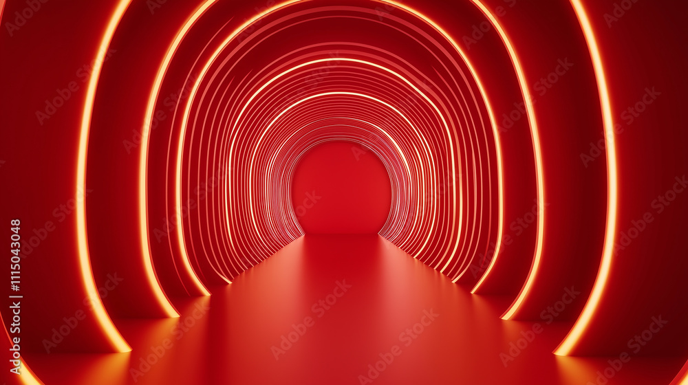 Poster glowing neon red tunnel creating a futuristic corridor