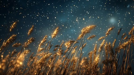 A field of tall grass swaying gently under a sky glittering with stars