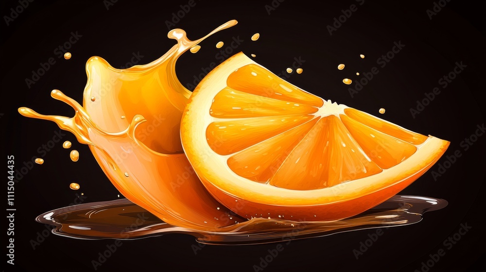 Aufkleber fresh orange slice splashing in juice against a dark background creating a vibrant and refreshing vi