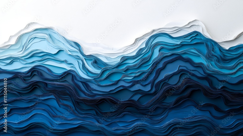 Aufkleber intricate paper cut layers creating a stunning abstract representation of ocean waves in shades of b
