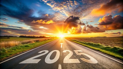 New beginnings a sunlit road to 2025 countryside landscape inspirational photography serene environment forward perspective