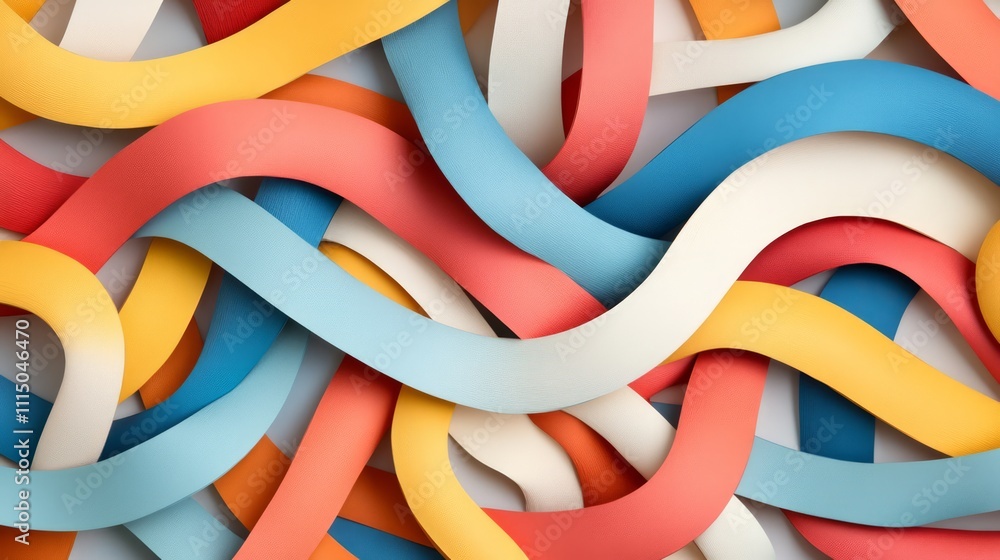 Poster vibrant abstract composition of colorful curved stripes intertwined in a dynamic and playful pattern