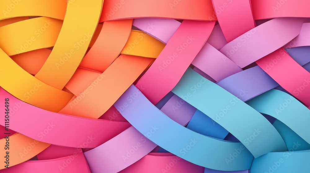 Poster vibrant colorful woven pattern abstract design showcasing dynamic textures and interlacing strips in