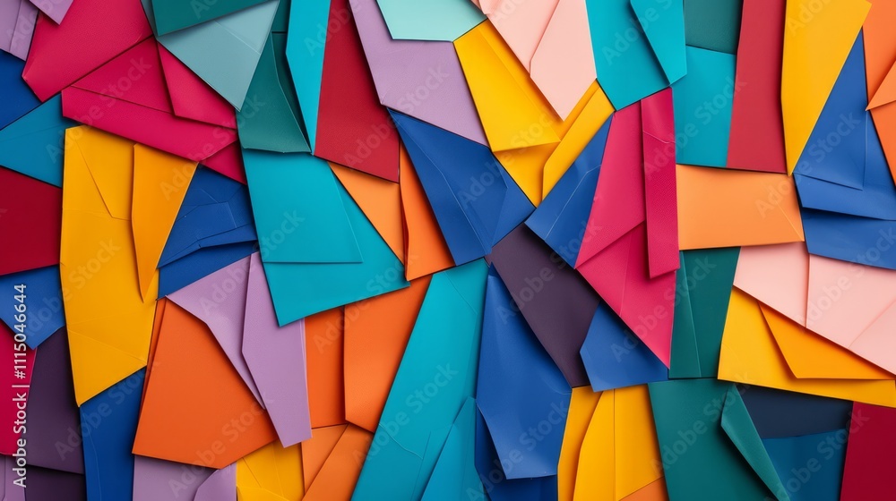 Poster colorful and vibrant paper envelopes arrangement in various shapes and sizes creating an eye-catchin