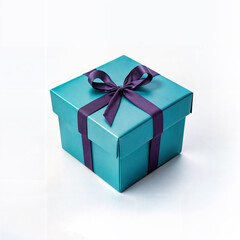 Obraz premium A beautifully wrapped light blue gift box with an elegant blue ribbon and bow, perfect for special occasions and celebrations