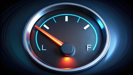Naklejka premium Gas gage illuminated showing full tank of gas, fuel, automobile, car, dashboard, indicator, gauge, petrol